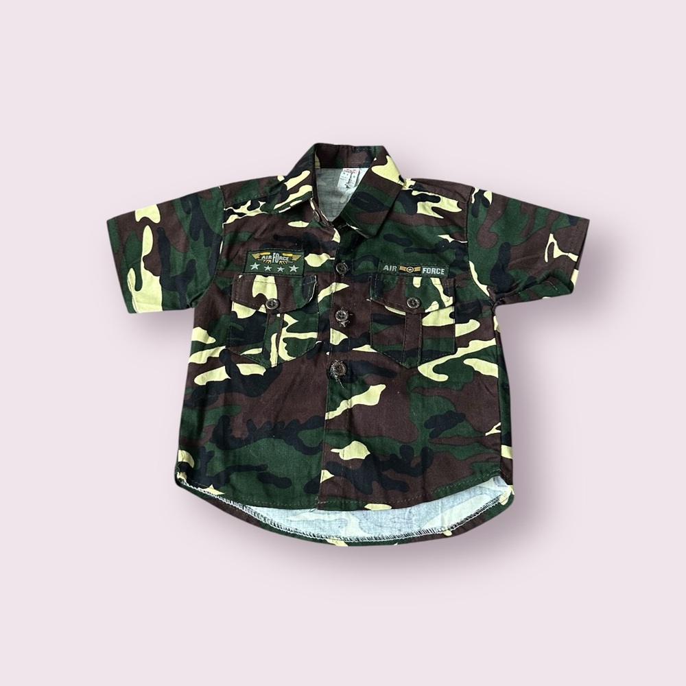 Toddler Boys Air Force e Camouflage Button Front Short Sleeve Shirt Size 2